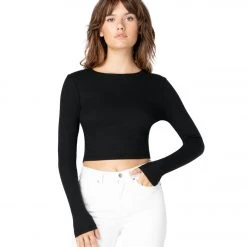 Beyond Yoga Rib Knit Jersey Keep In Line Cropped Pullover Black