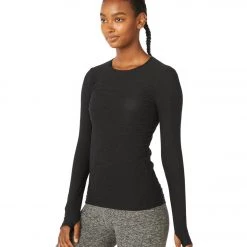 NEW ARRIVALS Beyond Yoga Featherweight Spacedye Classic Crew Pullover Darkest Night