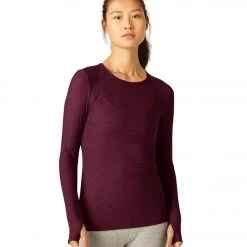 Beyond Yoga Featherweight Spacedye Classic Crew Pullover Deep Merlot