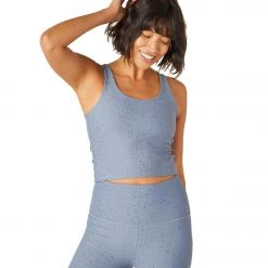 CLOTHING Beyond Yoga Keep It Simple Cropped Yoga Tank Stormy Blue Shiny Navy Sparkle