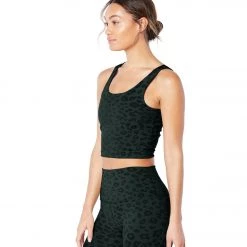 Beyond Yoga Leopard Jacquard Keep It Simple Cropped Tank Hunter Green