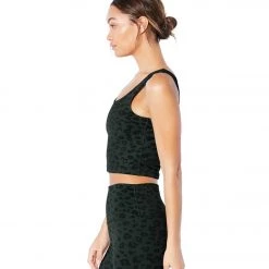 Beyond Yoga Leopard Jacquard Keep It Simple Cropped Tank Hunter Green