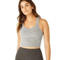 Beyond Yoga Spacedye Twist Through Cropped Tank Silver Mist CLOTHING
