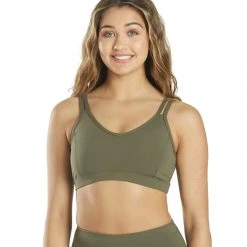 Everyday Yoga Radiant Solid Strappy Back Sports Bra Dark Olive