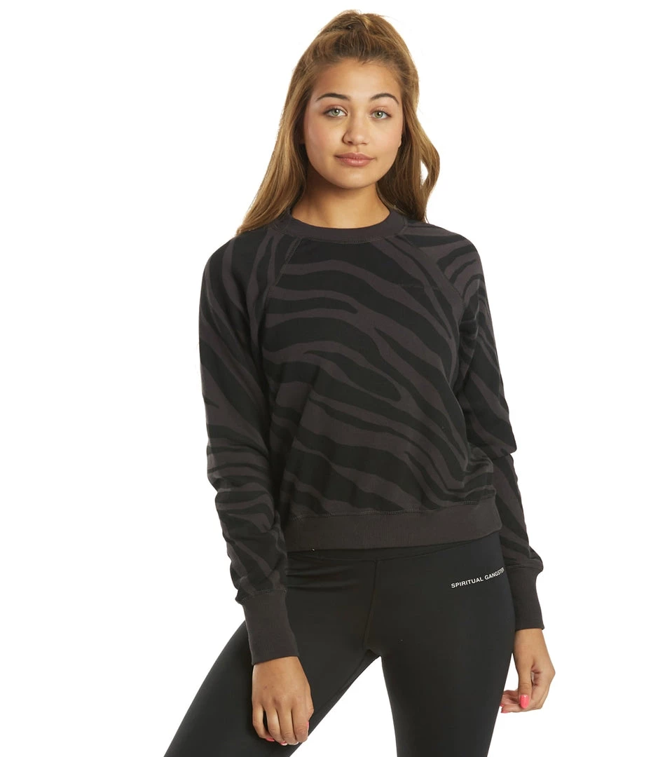 Spiritual Gangster Bridget Raglan Pullover Tonal Zebra Black 3 Spiritual Gangster Bridget Raglan Pullover Tonal Zebra Black