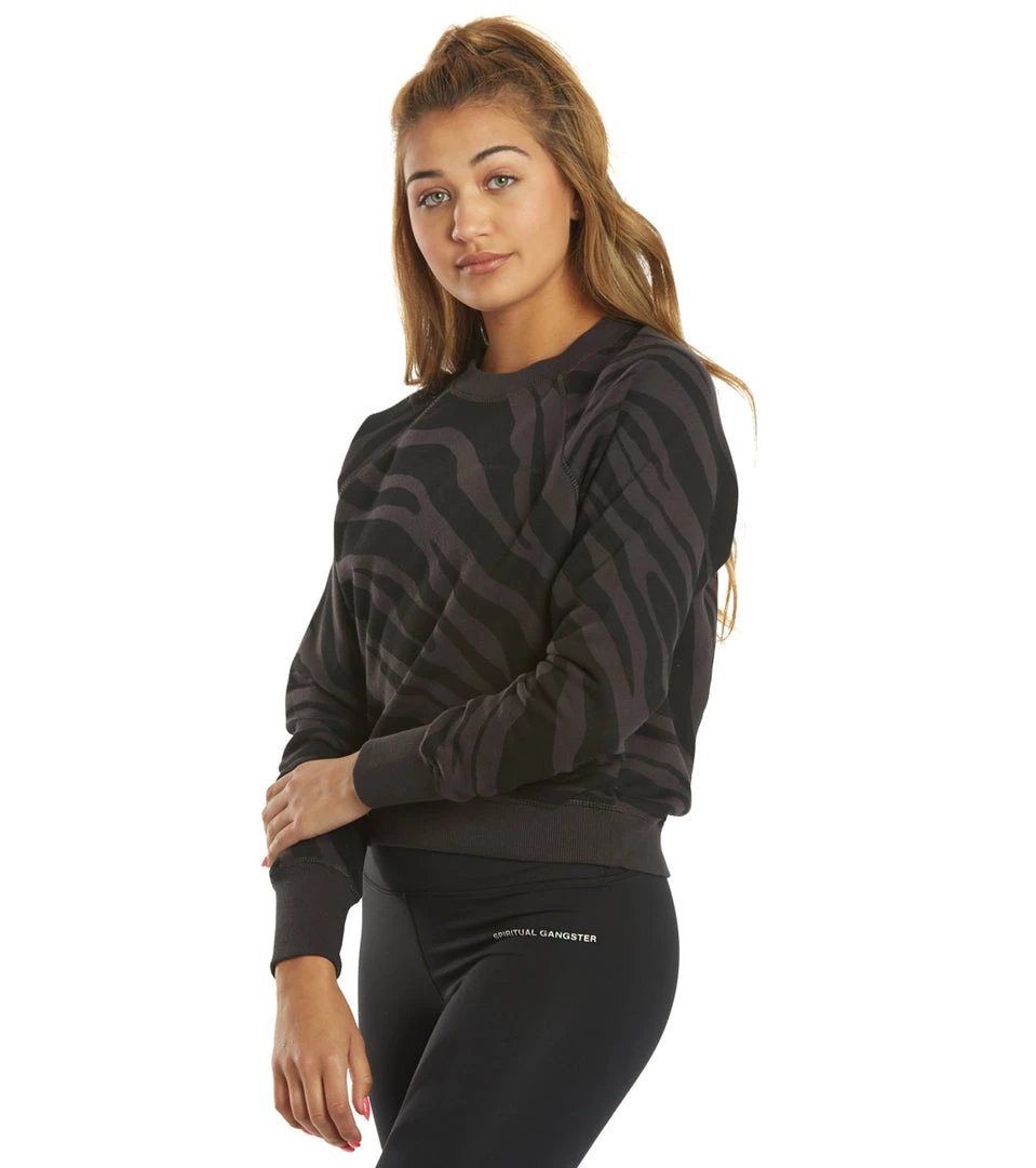 Spiritual Gangster Bridget Raglan Pullover Tonal Zebra Black 7 Spiritual Gangster Bridget Raglan Pullover Tonal Zebra Black