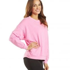 Free People Solid Metti Crew Neck Pullover Miami Pink CLOTHING