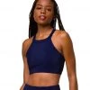 Onzie High Neck Ribbed Yoga Crop Top Marine Navy Rib CLOTHING