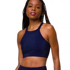Onzie High Neck Ribbed Yoga Crop Top Marine Navy Rib CLOTHING