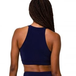 Onzie High Neck Ribbed Yoga Crop Top Marine Navy Rib CLOTHING