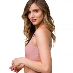 Onzie High Neck Ribbed Yoga Crop Top Fawn Rib CLOTHING