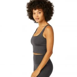 CLOTHING Beyond Yoga Keep It Simple Heather Rib Cropped Tank Smoke Gray Heather
