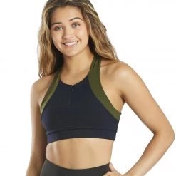 CLOTHING 925Fit Zip Line Yoga Sports Bra Navy