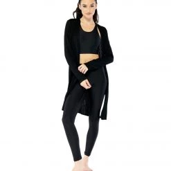 Electric Yoga Ribbed Slitted Cardigan Black