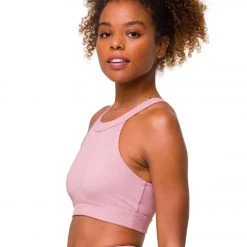 CLOTHING Onzie High Neck Ribbed Yoga Crop Top Antique Rose