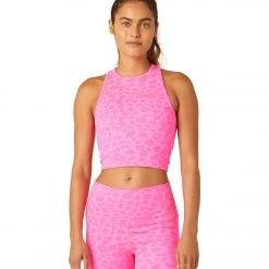 Beyond Yoga Leopard Studio Cropped Yoga Tank Top Electric Pink