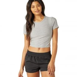CLOTHING Beyond Yoga Featherweight Spacedye Ruched Down Cropped Tee Silver Mist