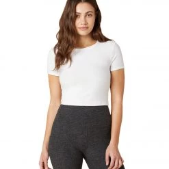 CLOTHING Beyond Yoga Featherweight Spacedye Ruched Down Cropped Tee Cloud White