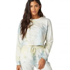 Beyond Yoga Weekend Boxy Cropped Pullover Mermaid Green-Limoncello Tie Dye