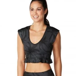 CLOTHING Tavi Flutter Yoga Sports Bra Charcoal Palm