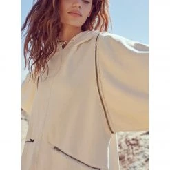 Free People Close Call Zip Hoodie Brushed Sail CLOTHING