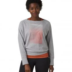 PrAna Organic Graphic Long Sleeve Heather Grey Line Work CLOTHING
