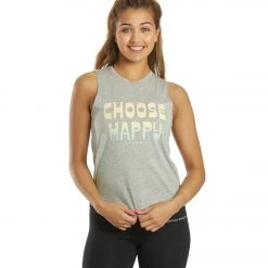 CLOTHING Spiritual Gangster Choose Happy Muscle Tank Heather Grey