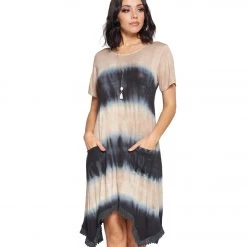 Yak & Yeti Dress Tie Dye With Front Pockets Mocha CLOTHING