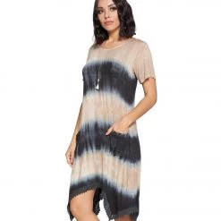 Yak & Yeti Dress Tie Dye With Front Pockets Mocha CLOTHING