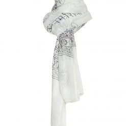 Yak & Yeti Mantra Om Printed Rayon Scarves White/Black ACCESSORIES
