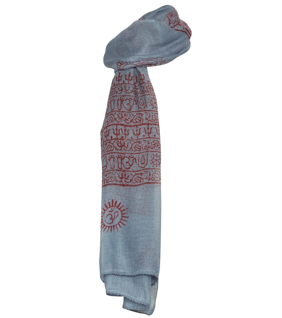 Yak & Yeti Mantra Om Printed Rayon Scarves Gray ACCESSORIES 5 Yak & Yeti Mantra Om Printed Rayon Scarves Gray ACCESSORIES