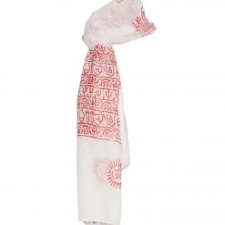 Yak & Yeti Mantra Om Printed Rayon Scarves White/Red 7 Yak & Yeti Mantra Om Printed Rayon Scarves White/Red