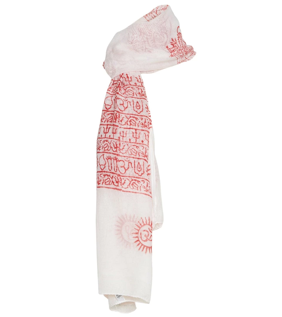 Yak & Yeti Mantra Om Printed Rayon Scarves White/Red 5 Yak & Yeti Mantra Om Printed Rayon Scarves White/Red