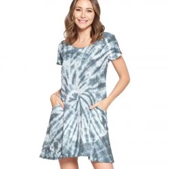 Yak & Yeti Dress Tie Dye Textured Fabric With Pockets Gray
