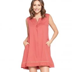 Yak & Yeti Dress Handstitched Details Layered Hem Coral