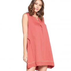 Yak & Yeti Dress Handstitched Details Layered Hem Coral
