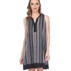 CLOTHING Yak & Yeti Dress Striped Tribal Print Loose Fit Gray