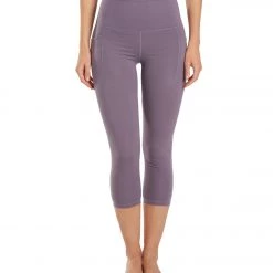 Everyday Yoga Uphold Solid High Waisted Capri Leggings With Pockets 21" Purple Taupe CLOTHING