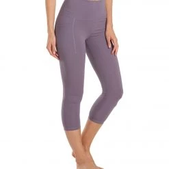 Everyday Yoga Uphold Solid High Waisted Capri Leggings With Pockets 21" Purple Taupe CLOTHING