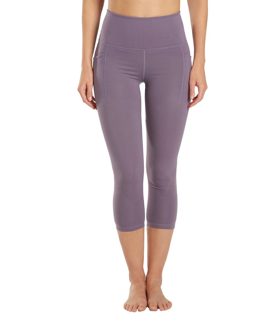 Everyday Yoga Uphold Solid High Waisted Capri Leggings With Pockets 21" Purple Taupe CLOTHING 9 Everyday Yoga Uphold Solid High Waisted Capri Leggings With Pockets 21" Purple Taupe CLOTHING