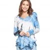 CLOTHING Yak & Yeti Top Tie Dye Ruffled Hem Long Sleeves