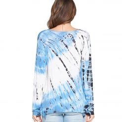 Yak & Yeti Top Tie Dye Ruffled Hem Long Sleeves Blue CLOTHING