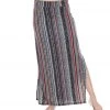 Yak & Yeti Long Skirt Stretchy Striped Tribal Print Maroon Multi CLOTHING