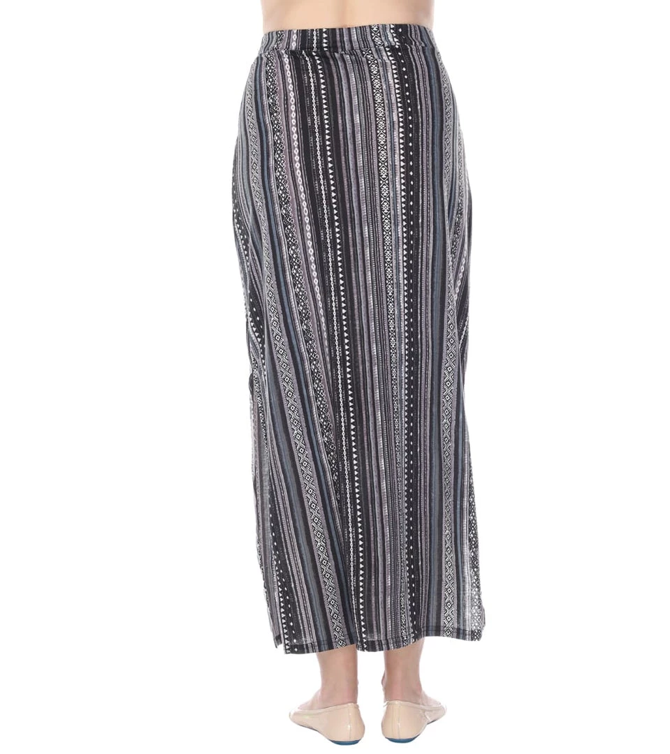 Yak & Yeti Long Skirt Stretchy Striped Tribal Print Black/Gray 5 Yak & Yeti Long Skirt Stretchy Striped Tribal Print Black/Gray