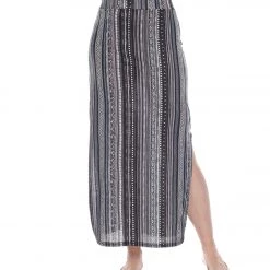 Yak & Yeti Long Skirt Stretchy Striped Tribal Print Black/Gray 11 Yak & Yeti Long Skirt Stretchy Striped Tribal Print Black/Gray