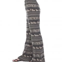 Yak & Yeti Elephant Print Pants Black/Beige CLOTHING