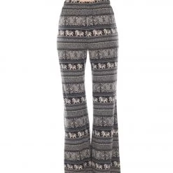 Yak & Yeti Elephant Print Pants Black/Beige CLOTHING
