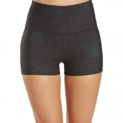 CLOTHING Everyday Yoga Uphold Tribe High Waisted Hot Yoga Shorts 1" Black Tribal