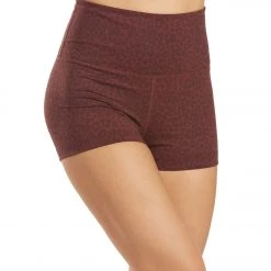 CLOTHING Everyday Yoga Uphold Cheetah High Waisted Hot Yoga Shorts 1" Burgundy Cheetah