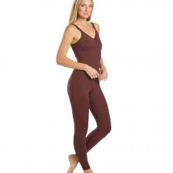 CLOTHING Everyday Yoga Radiant Cheetah Strappy Back Long Leotard 28" Burgundy Cheetah